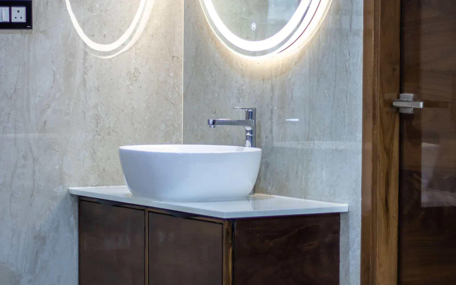 Guest bathroom with a floating vanity — after